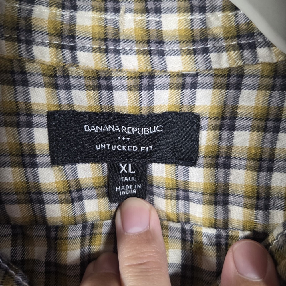 Banana Republic Plaid Button Down Mens XL Tall Black Fern Untucked Fit Casual - Picture 4 of 10